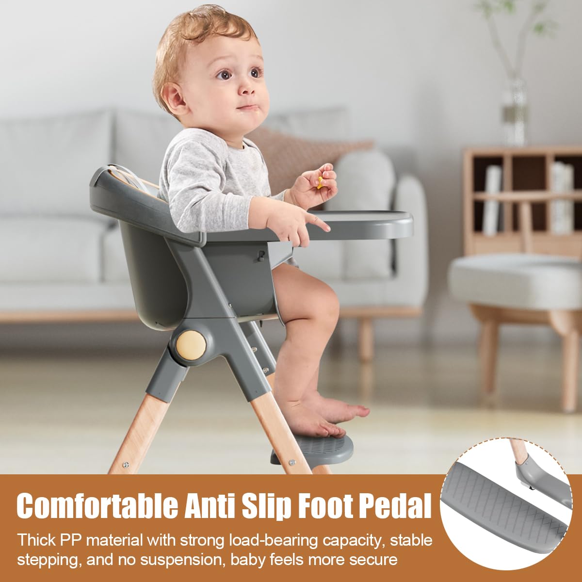 Baby High Chair, High Chairs for Babies and Toddlers, Convertible Folding High Chair with Wheels, Removable Tray 5 Point Harness Footrest Detachable PU Cushion, Portable Highchair for Baby Toddlers