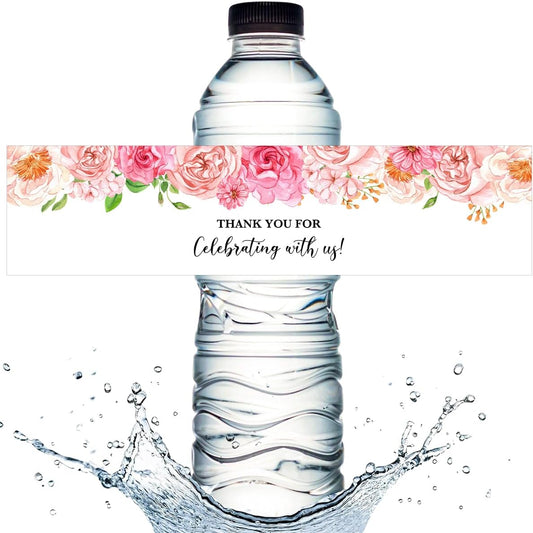 100PCS Wedding Water Bottle Labels Waterproof Greenery Floral Wraps Sticker for Water Bottle Baby Shower Bottle Label for Bridal Shower Party Thanks A11