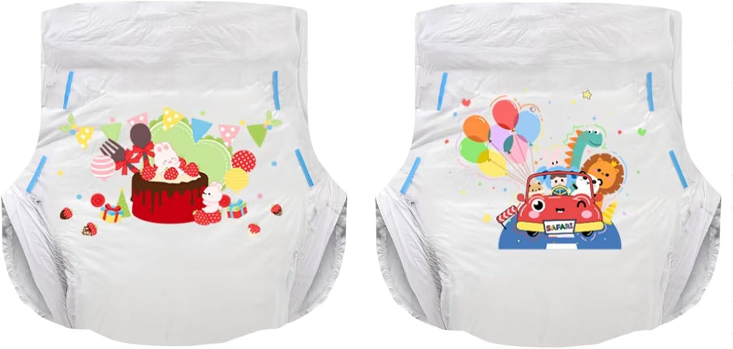 Landofgenie Adult Diapers with Tabs Unisex Overnight High Absorbency Diapers Pack of 2 (Large 36"- 46") - Bunny Party and Animal Amusement Park