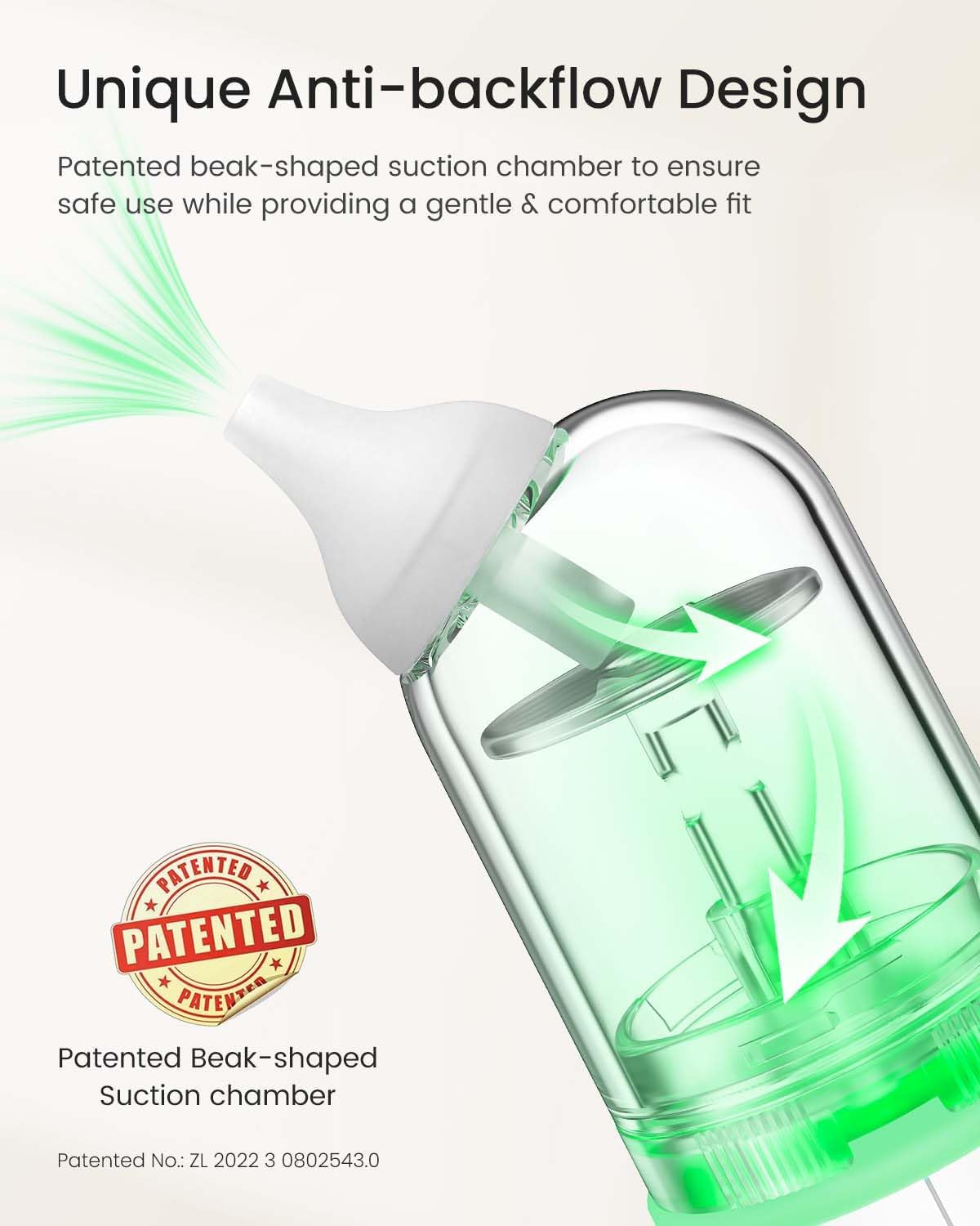 GROWNSY Nasal Aspirator for Baby, Upgraded 5 Suction Levels Baby Nose Sucker, IPX7 Waterproof Electric Nose Suction for Baby, Booger Sucker for Toddlers with Music & Light Functions (Green)