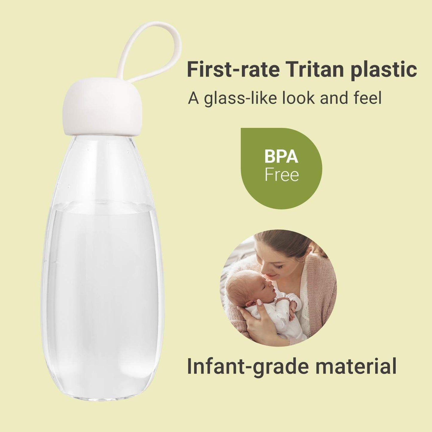 emoi BPA Free Water Bottle, 16oz/480ml Cute Water Bottle with Carrying Strap, Ideal for Kids Boys Girls Students Women Healthy Hydration-White