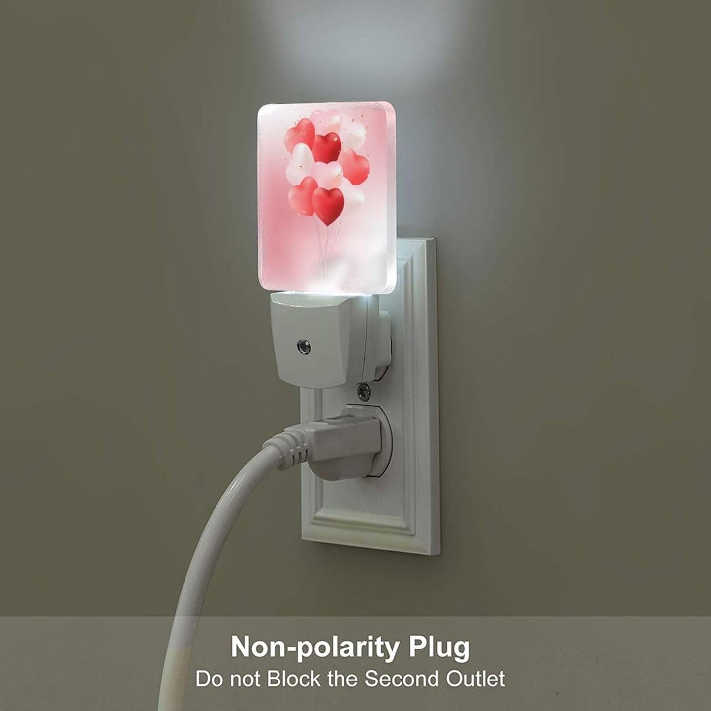 Pink Candy Heart Balloons Night Light,Plug-in Night Lights with Dusk-to-Dawn Sensor for Stairway,Hallway,Bedroom Sleep Friendly Ideal for Women/Girls/Boys Gift,0.5w