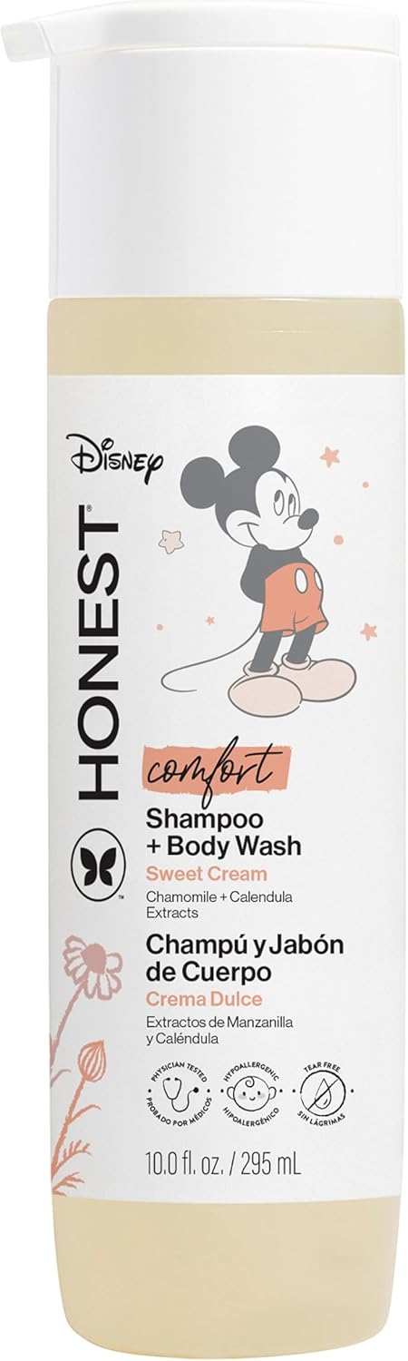 The Honest Company 2-in-1 Cleansing Shampoo + Body Wash I Gentle Enough for Baby I Dermatologist Tested, Tear-free, Hypoallergenic I Disney’s Mickey Mouse Comfort Sweet Cream, 10 fl oz