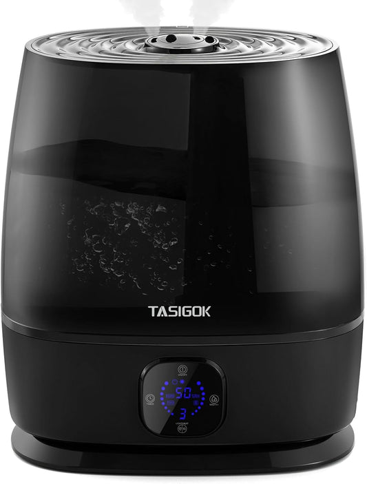 Humidifiers for Bedroom Home, 6L Cool and Warm Mist Air Humidifier for Large Room Baby Nursery, 50H Easy Clean and Top Fill, Quiet with Ultrasonic, Essential Oils, Auto Mode, for House, Black