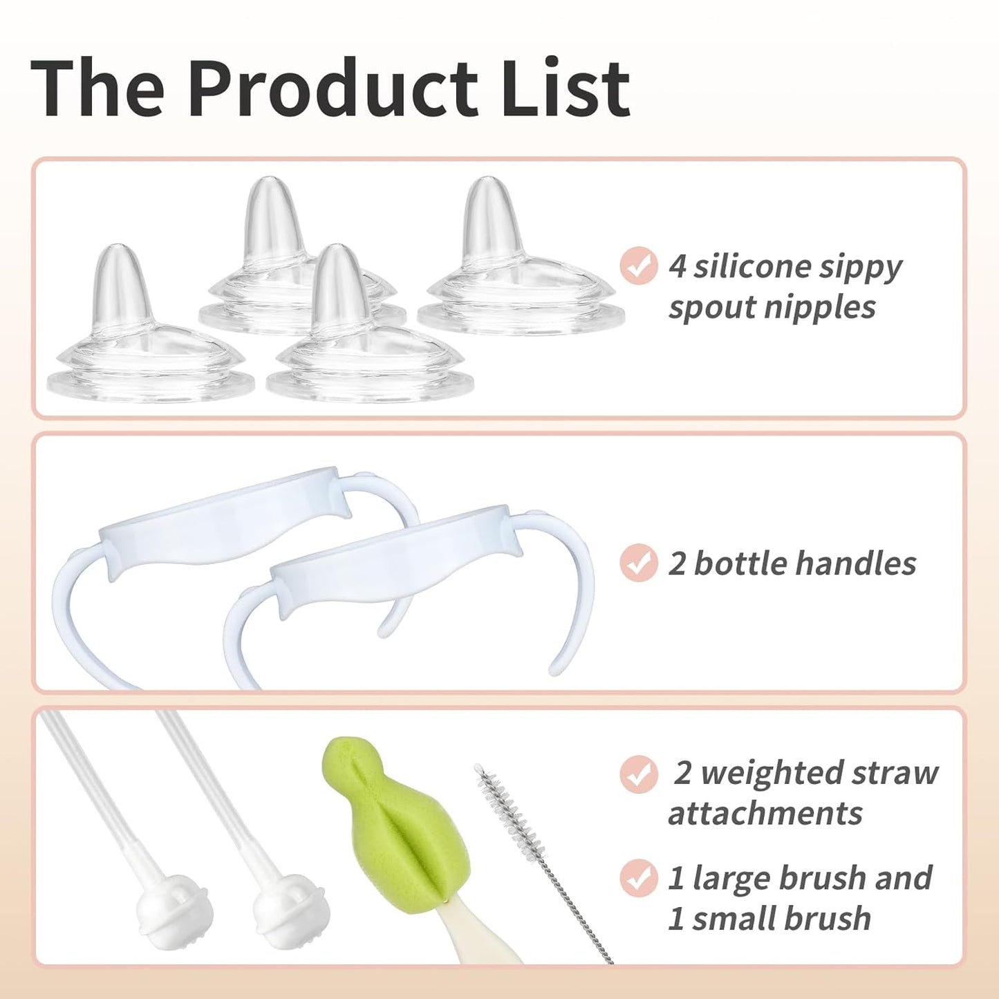 4 Pack Sippy Cup Nipples Kit for Philips Avent Natural Baby Bottle, Toddler Transition Kit with 4 Soft Straw Nipple, 2 Weighted Straw, 2 Bottle Handle, 2 Cleaning Brush