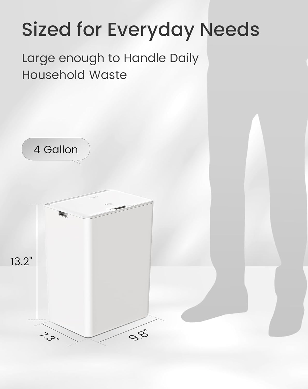 Cesun 4 Gallon Bathroom Trash Can with Lid, Small Automatic Trash Can, Touchless Motion Sensor Garbage Can, White Plastic Waste Basket for Bathroom, Bedroom, Toilet, Office, Rv