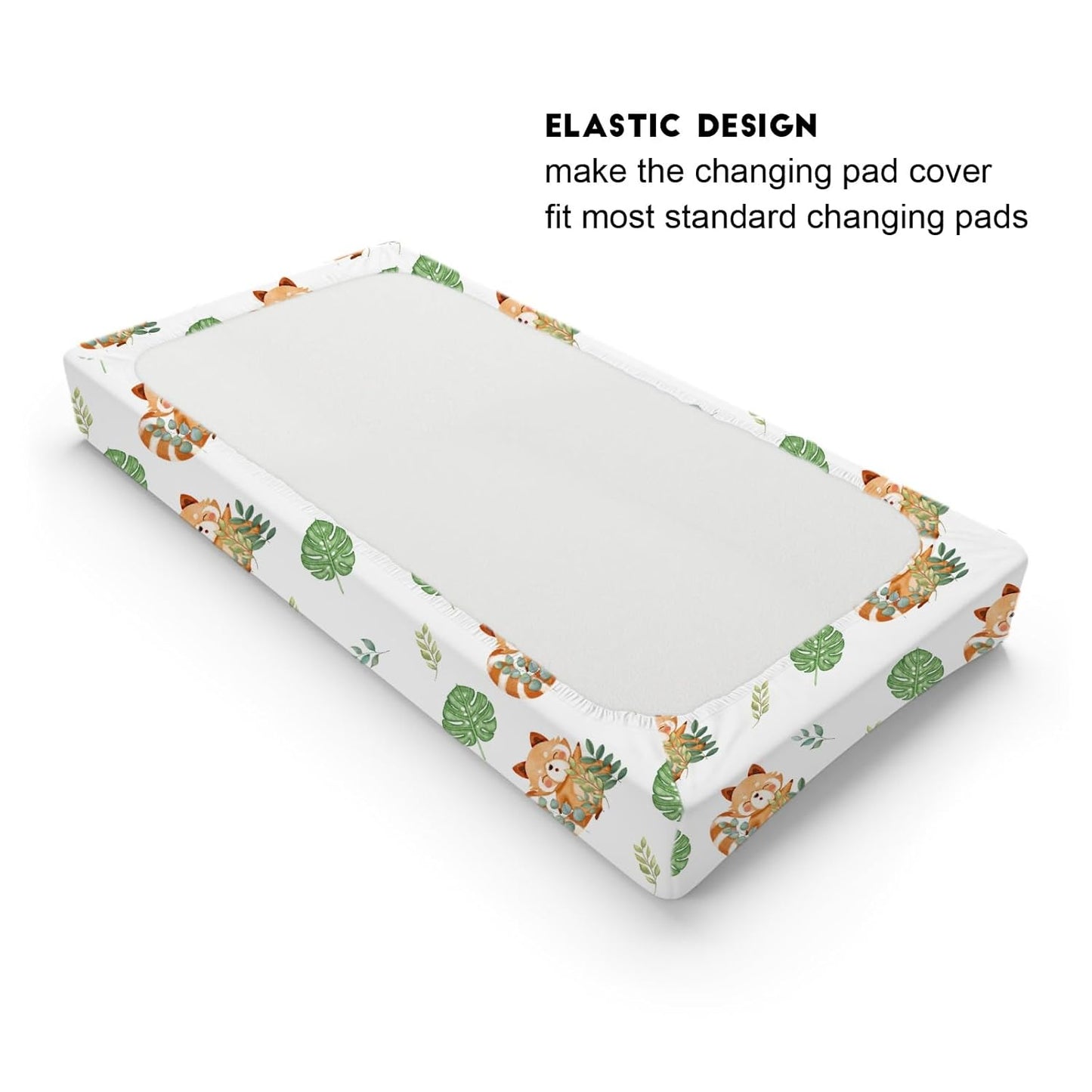 Cartoon Panda Tropical Leaves Changing Pad Cover Cute Panda Boho Leaf Unisex Diaper Change Table Sheets for Boy Girl Animal Wildlife Soft Stretchy Snug Fitted Diaper Changing Pad Cover Mats 32''x16''