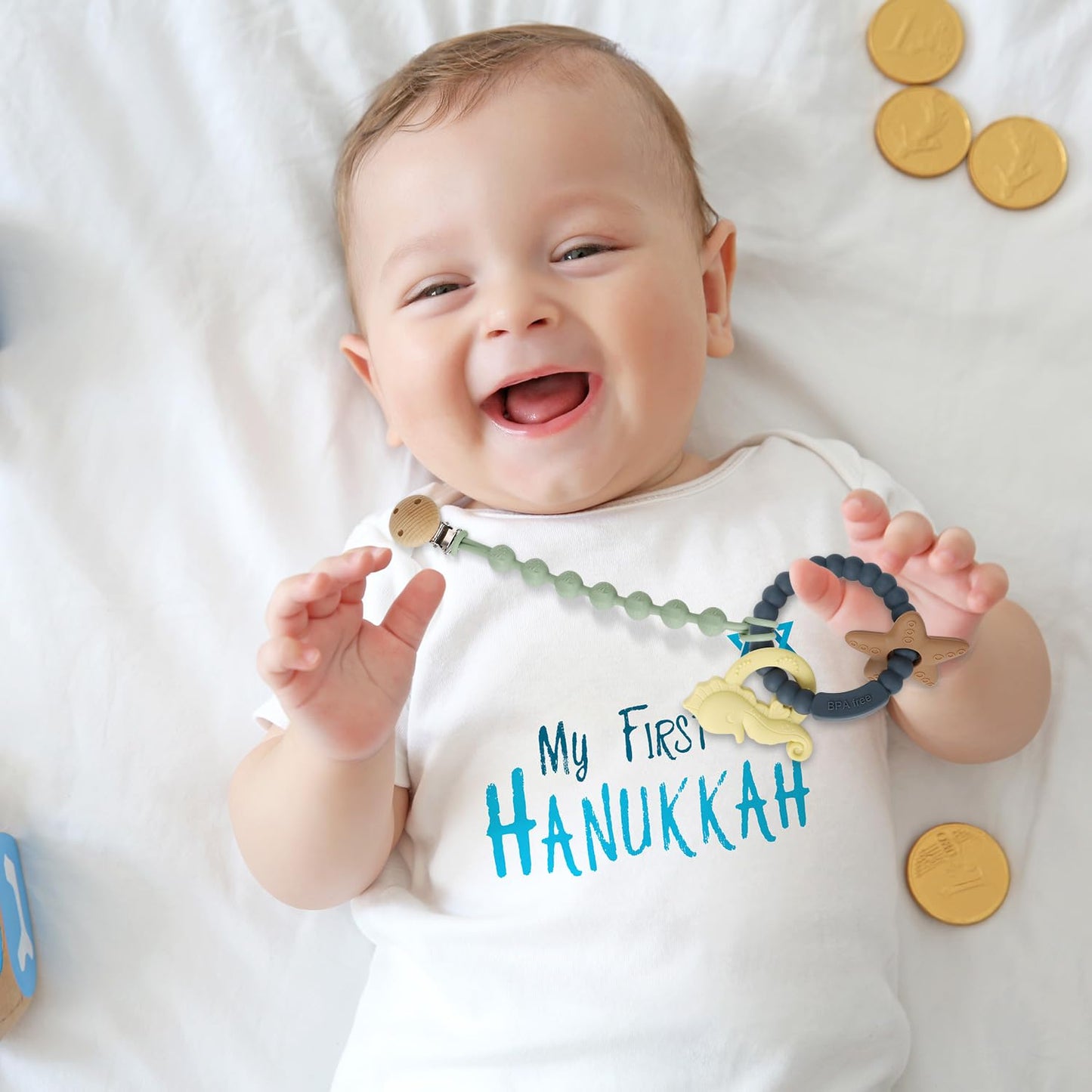 Silicone Teething Ring Toy, Baby Teether Toys with Rattles, BPA Free Sensory Chew Toys for Babies 3-6-12 Months to Soothe Sore Gums, Great Shower, Christmas Gift(Dark Grey 2)