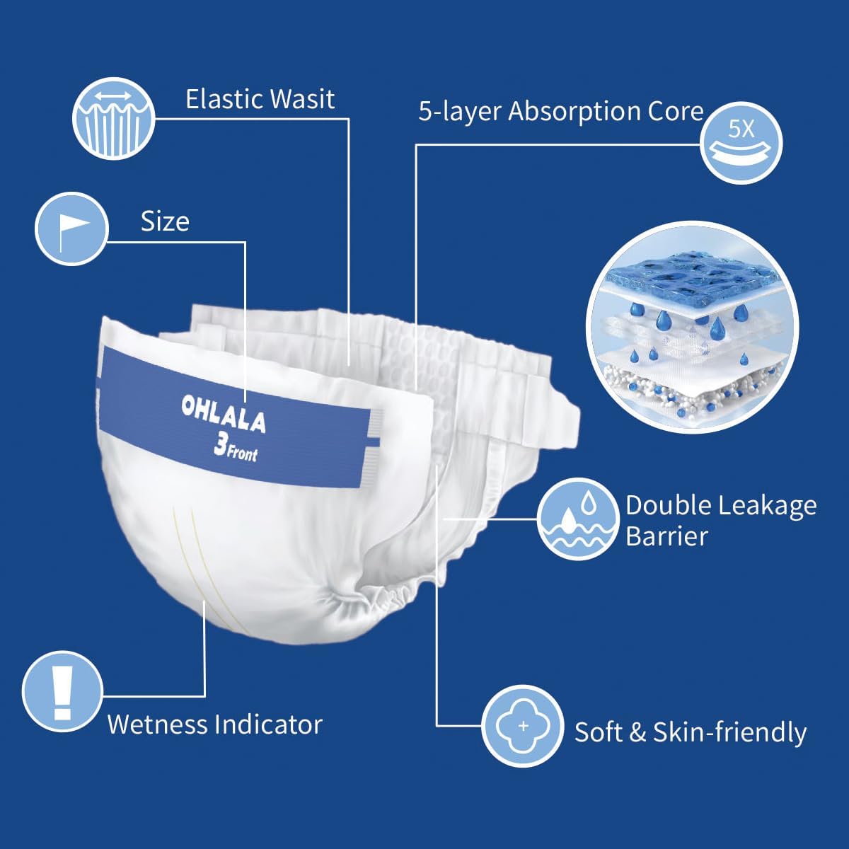 OHLALA Luxury Diapers Size 2 Hypoallergenic | Skin-Friendly & Leakproof | Fragrance-Free | Ultra-Thin | 4 Pack 272counts | 12-18 lbs