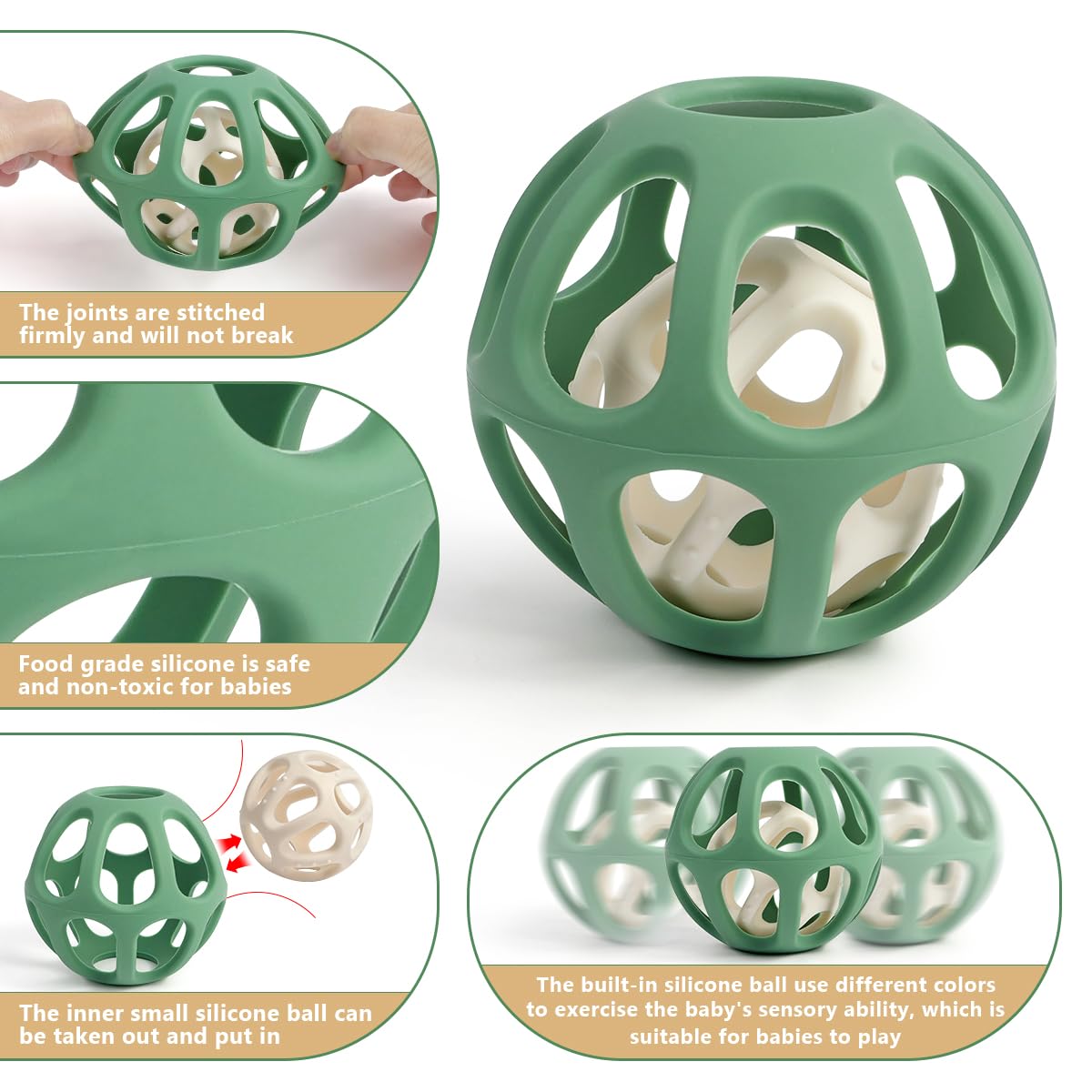 MCGMITT Sensory Balls for Baby, Easy Grasp Food Grade Stretchy Silicone Baby Teether Ball for 0-6 6-12 Months, BPA-Free Montessori Chew Toy, Newborn Infant Learning Developmental Toys Gift