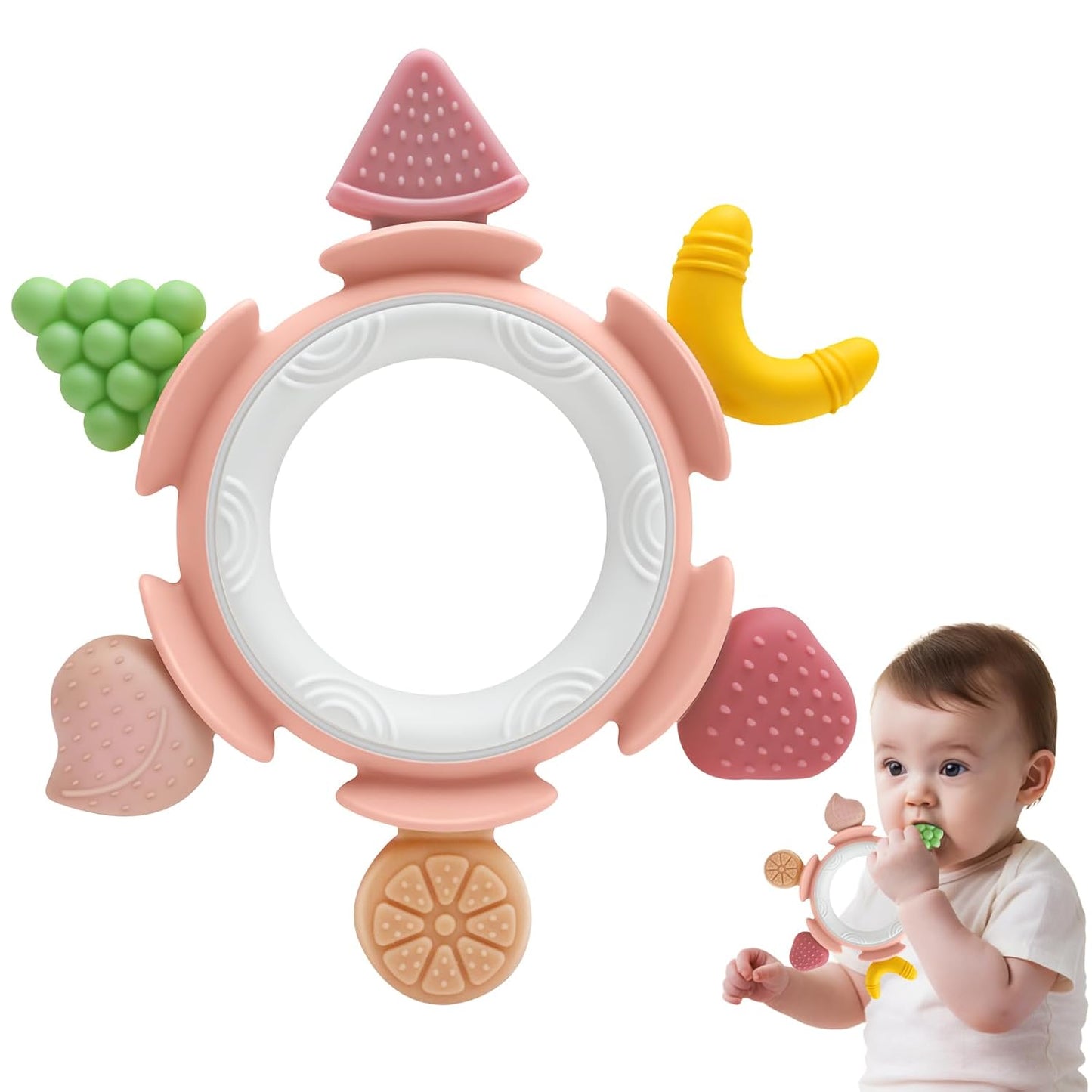 Baby Teething Ring Toy for 3–12 Months, Silicone Infant Teether for Sore Gum Relief, Soothing Sensory Chew Toy, Ideal Newborn Gift for Boys Girls Baby Shower, Birthday or Christmas, Pink