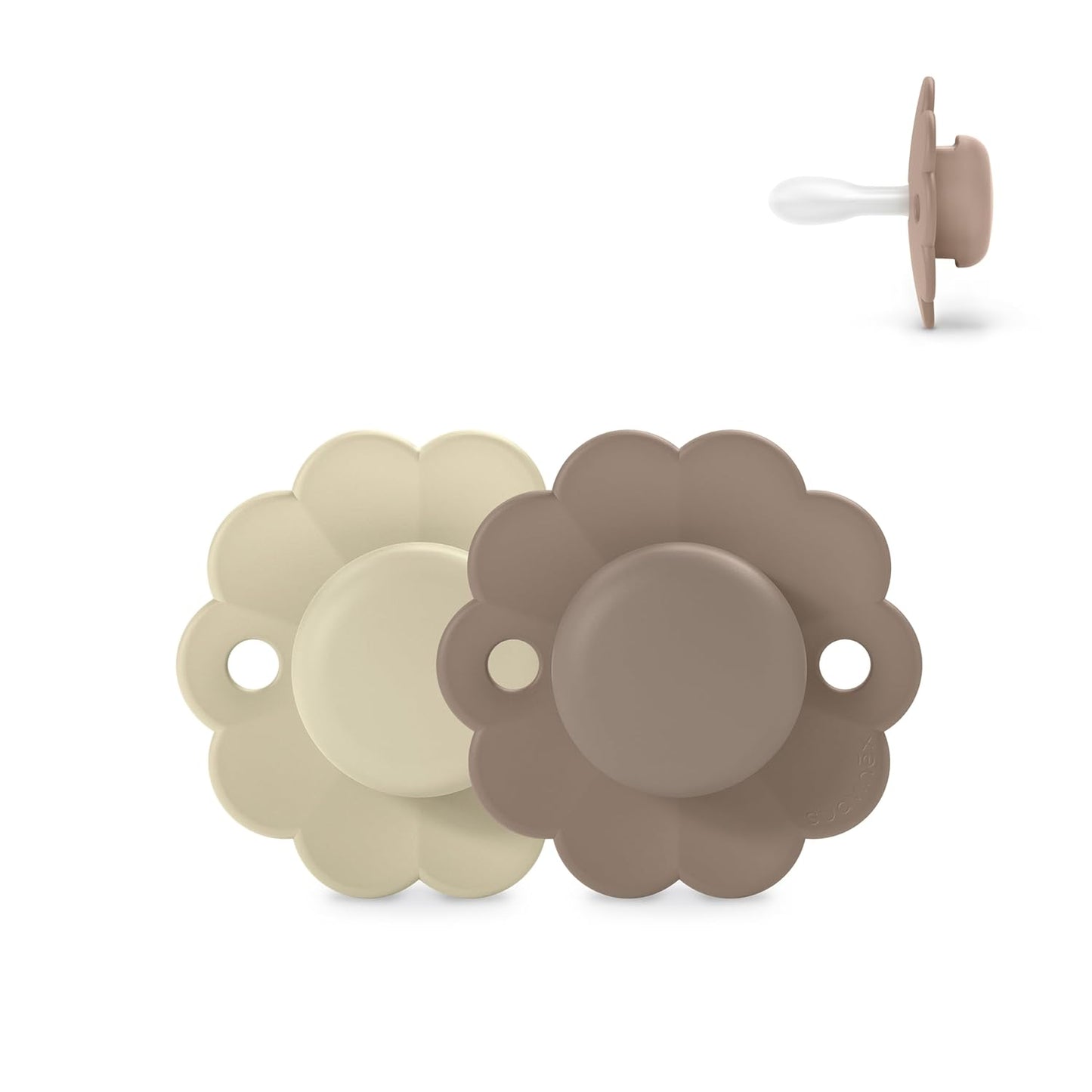 Suavinex Wonder Baby Pacifier, SX Pro Silicone Nipple, Reversible, Non Irritating Shield Design, 2Pk Pacifiers 6-18 Months, Made in Europe, Gray/Umber