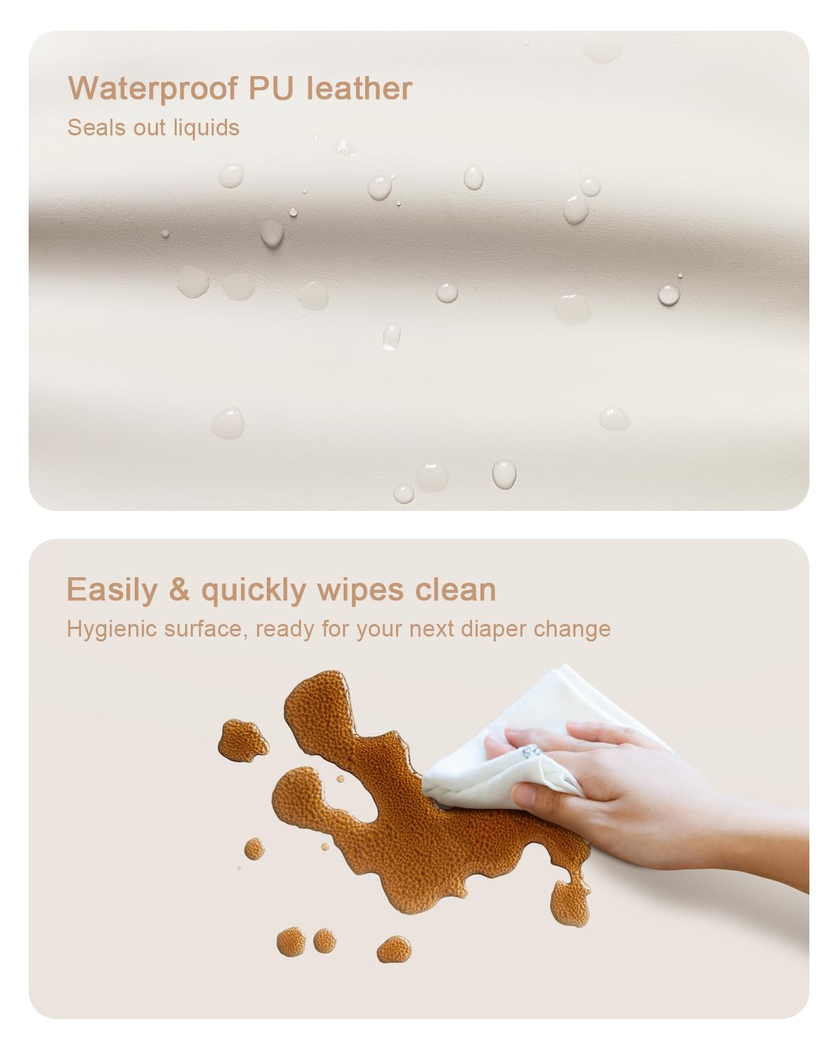 Wipeable Baby Changing Pad for Dresser and Table, Cozy Diaper Changing Pad with Waterproof & Wipe-Clean Leather Cover, Standard Size (31.5" L x 15.8" W), Off-White