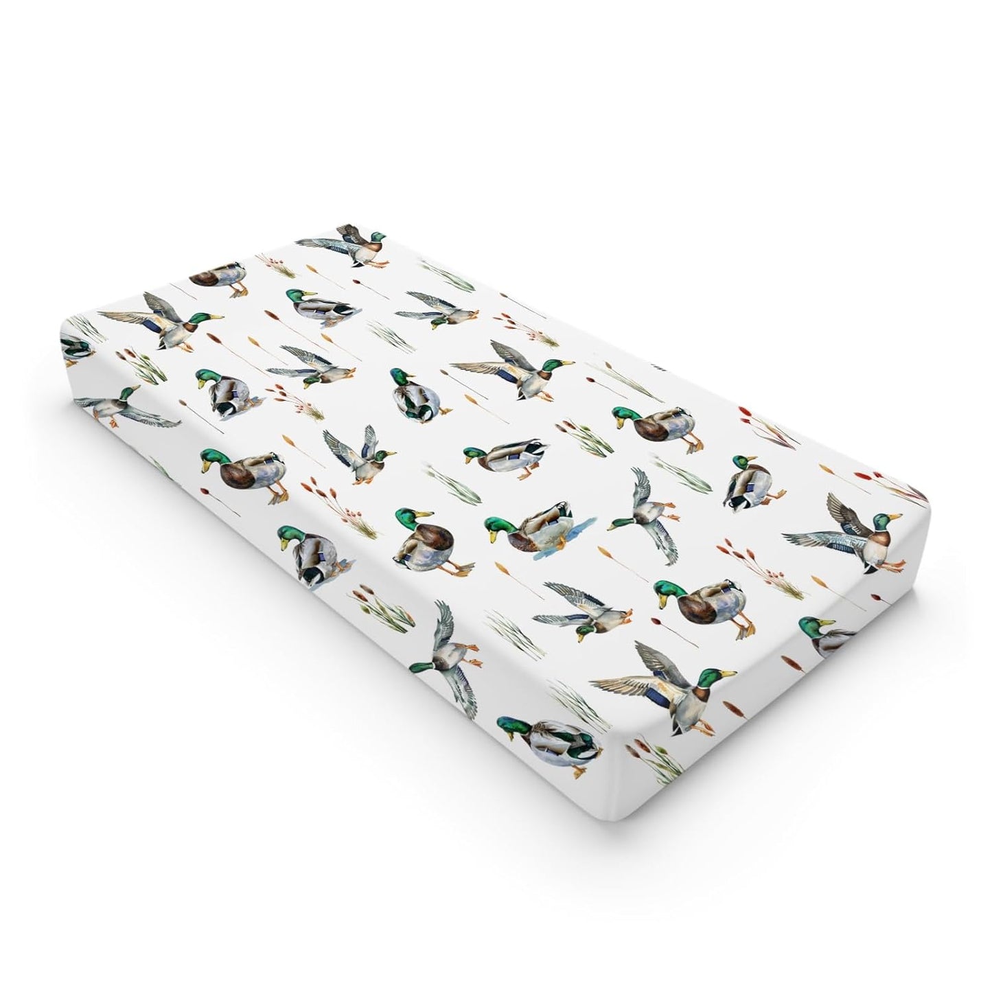 Watercolor Mallard Duck Hunting Changing Pad Cover Duck Hunting Nursery Decor Change Table Sheets for Baby Boy Girl Wild Duck Leaves Soft Breathable Stretchy Snug Fitted Changing Table Mats 32''x16''