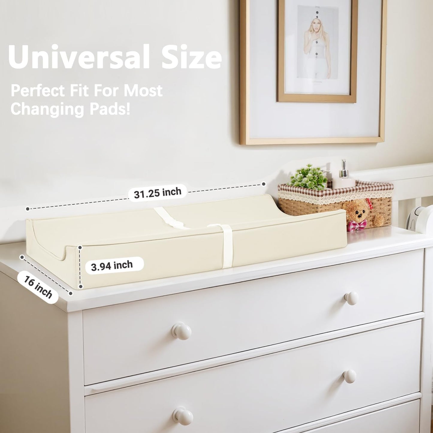 Vegan Leather Changing Pad Cover with Zipper - 31"X 16" - Waterproof Wipeable, Extra Thick & Portable & Non-Slip Diaper Mat - Fits Standard Changing Tables (White)