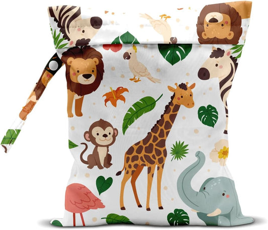 Wet Bag for Swimsuit Travel Pool Baby Cloth Diapers Dirty Yoga Gym Clothes Beach Bags Summer Gifts for Women Men Beach Vacation Essentials Jungle Animals Waterproof Wet Dry Bag Travel Laundry Bags