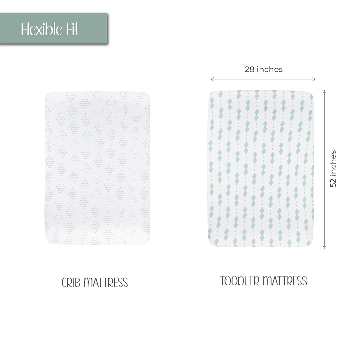 Ely’s & Co. Crib Sheets, Baby Boy/Girl Fitted Crib Mattress Sheet Set, 2 Pack, 100% Jersey Knit Cotton, Infant and Toddler Nursery Bedding, Grey Sage Diamond, 28” x 52”