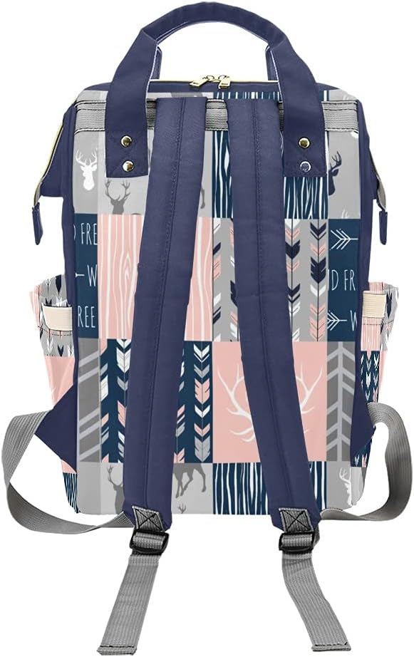 Antlers Elk Deer Feather Arrow Patchwork Blue Diaper Bags with Name Waterproof Mummy Backpack Nappy Nursing Baby Bags Gifts Tote Bag for Women