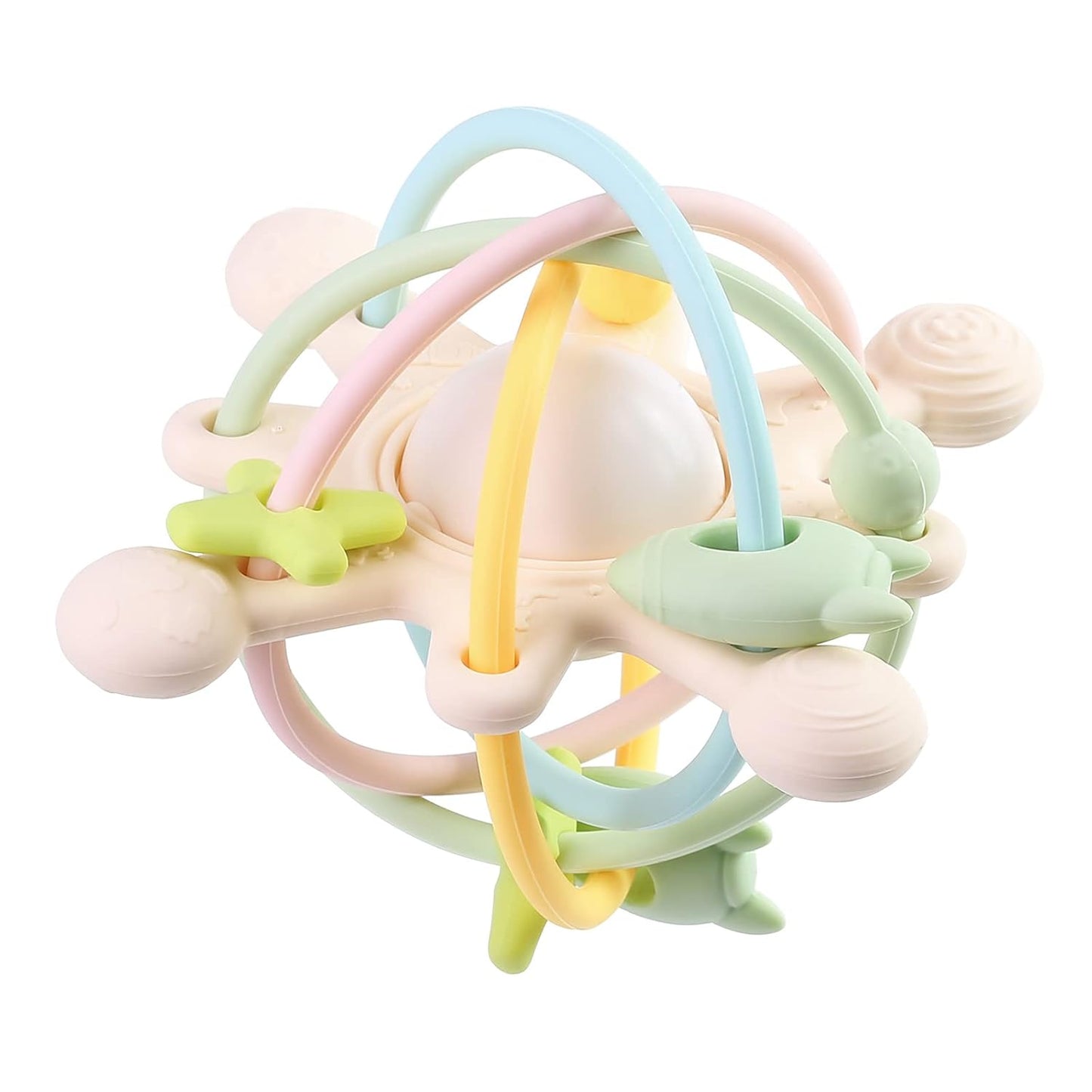 Baby Teether Toy for Babies 3 Months+, Silicone Baby Teething Toys, Rattle Sensory Teether Toy for Sore Gums, Baby Chew Toys for Sucking Needs, BPA Free, Milk White