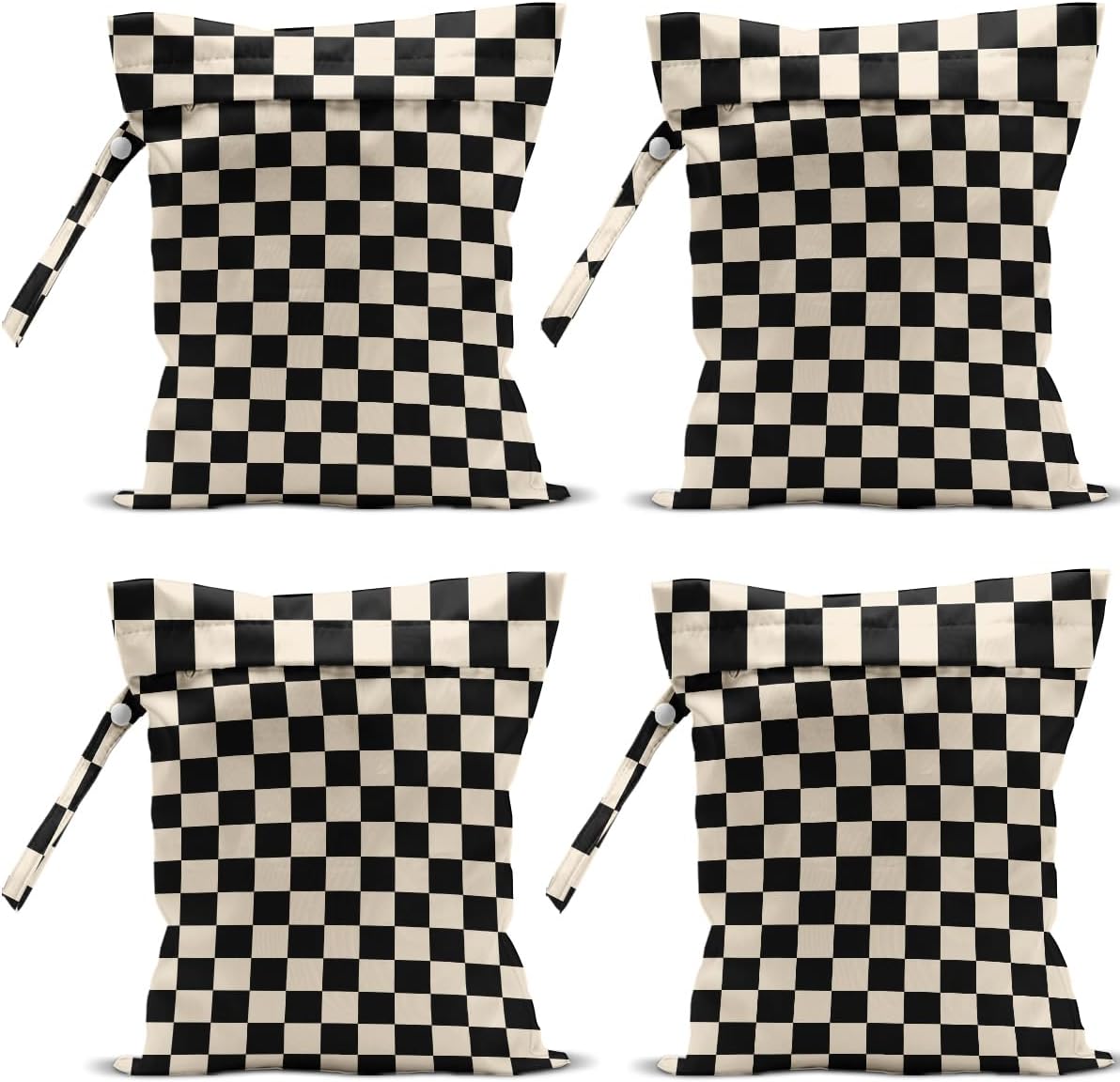 4 Pack Cute Wet Bag Waterproof Washable Reusable Wet Dry Bag for Swimsuit Clothes Cloth Diaper Travel Beach Pool Yoga Gym Halloween Party Camping Toiletries Travel Beach Essentials, Black Checkered