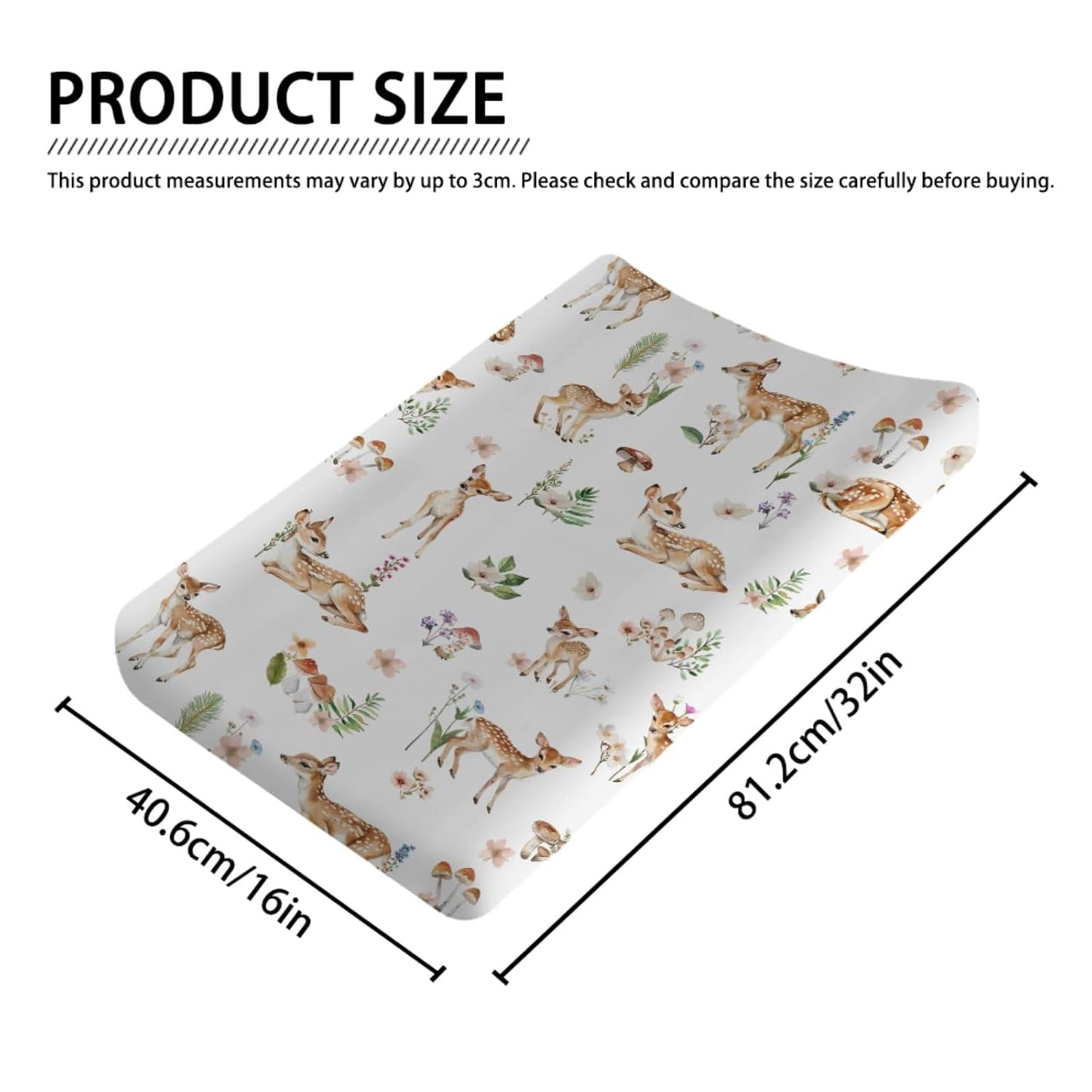 Spring Animal Changing Pad Cover Deer Mushroom Flowers Leaves Forest Baby Nursery Diaper Changing Pad Sheets for Boy Girl Soft Breathable Stretch Fitted Changing Table Sheets Mats 32''x16''
