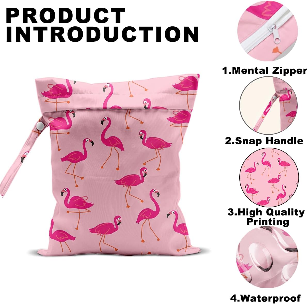 Pink Flamingo Wet Bags 12x10 Inch, Flamingos Seamless Pattern Waterproof Travel Laundry Bags, Reusable Wet Dry Bag for Swimsuit Pool Beach Diapers Dirty Yoga Gym Clothes, Flamingo Gifts for Women