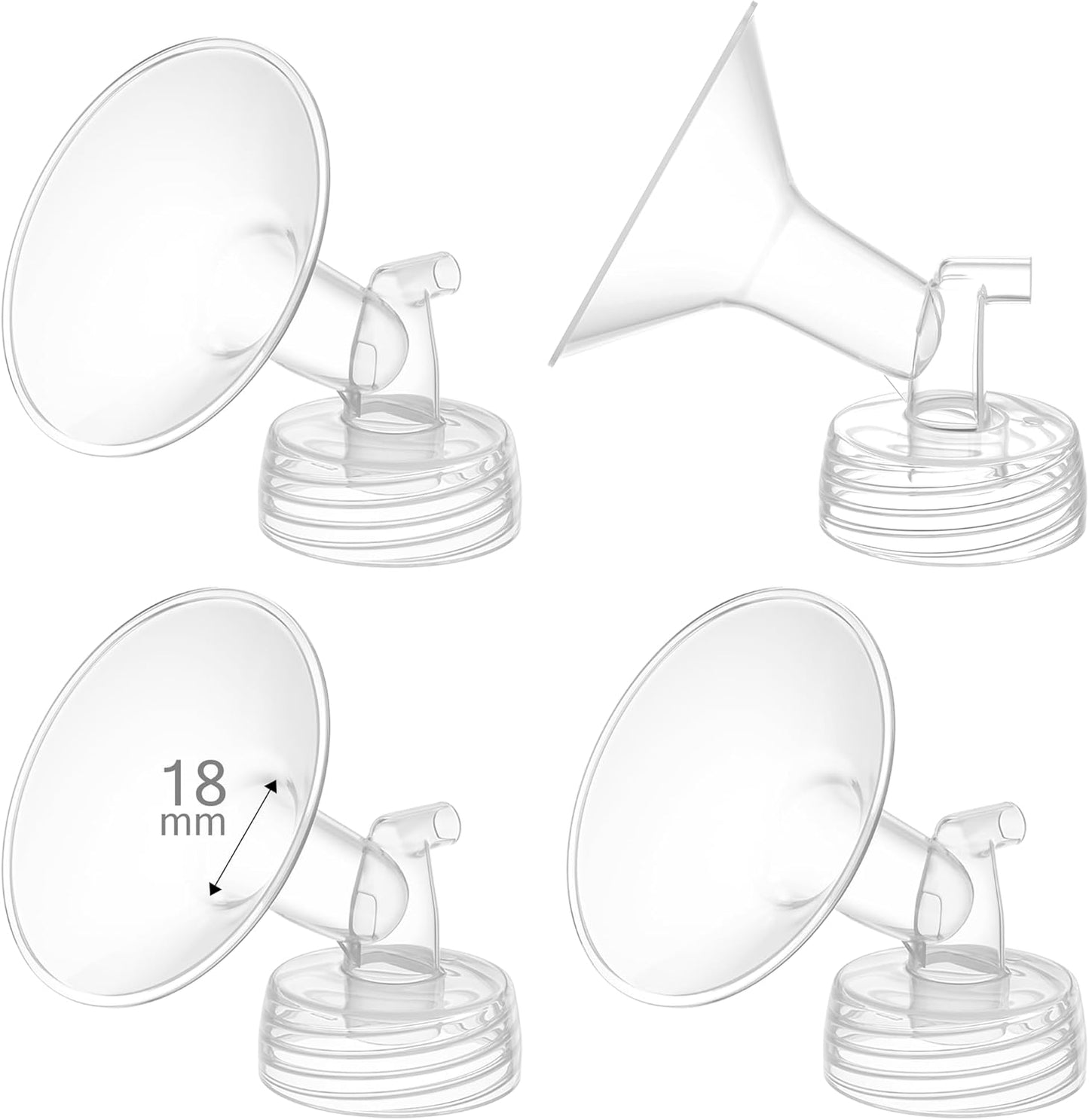 4PCS 18mm Breast Pump Flanges, Compatible with Spectra S1/S2/9Plus/Synergy Gold, Motif Luna, Wide-Mouth Bottle Fit, Breast Pump Accessories