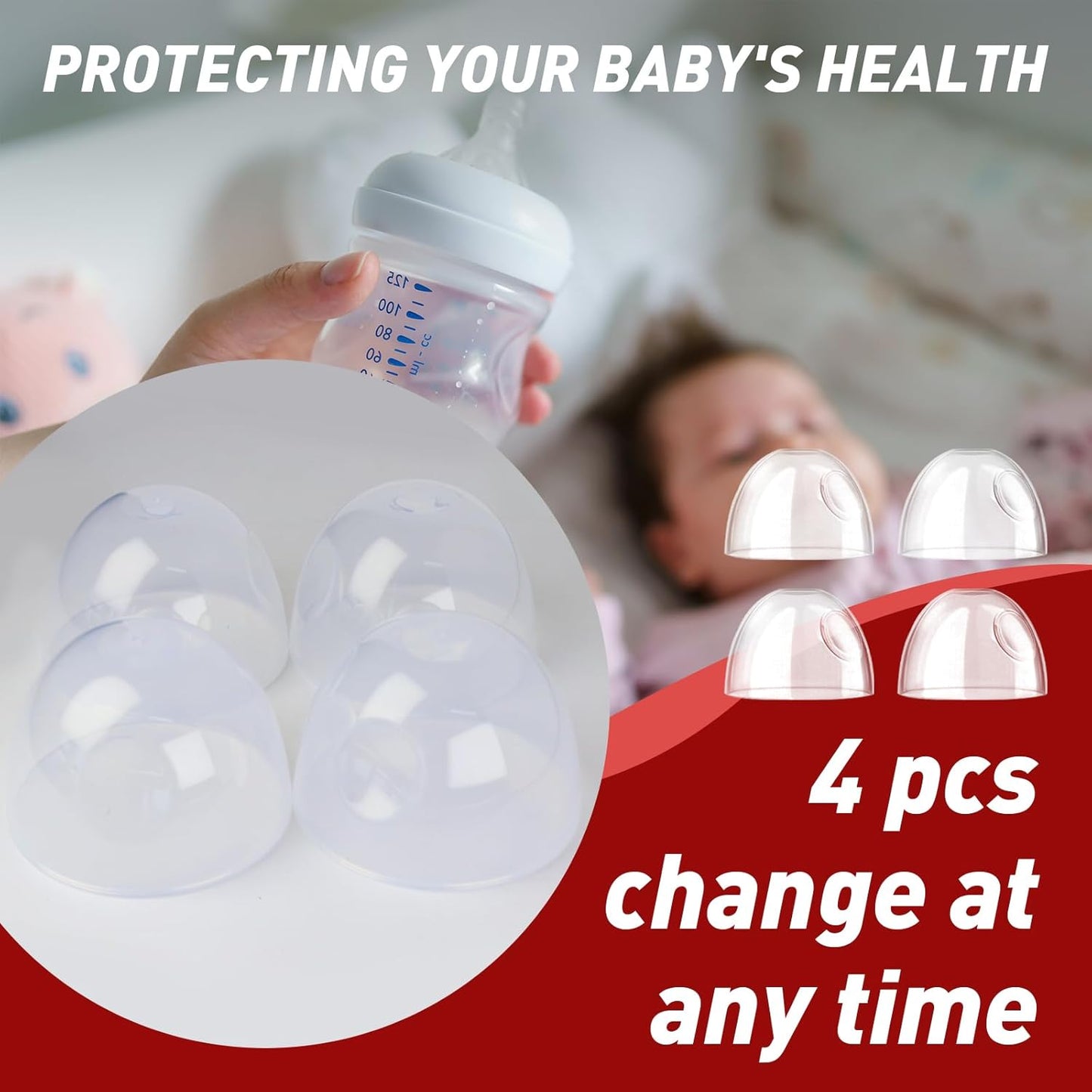 4-Pack Baby Bottle Caps for Philips Avent Natural Bottles, Baby Bottle Lids, Baby Bottle Nipple Caps for Avent Natural Plastic and Glass Bottles