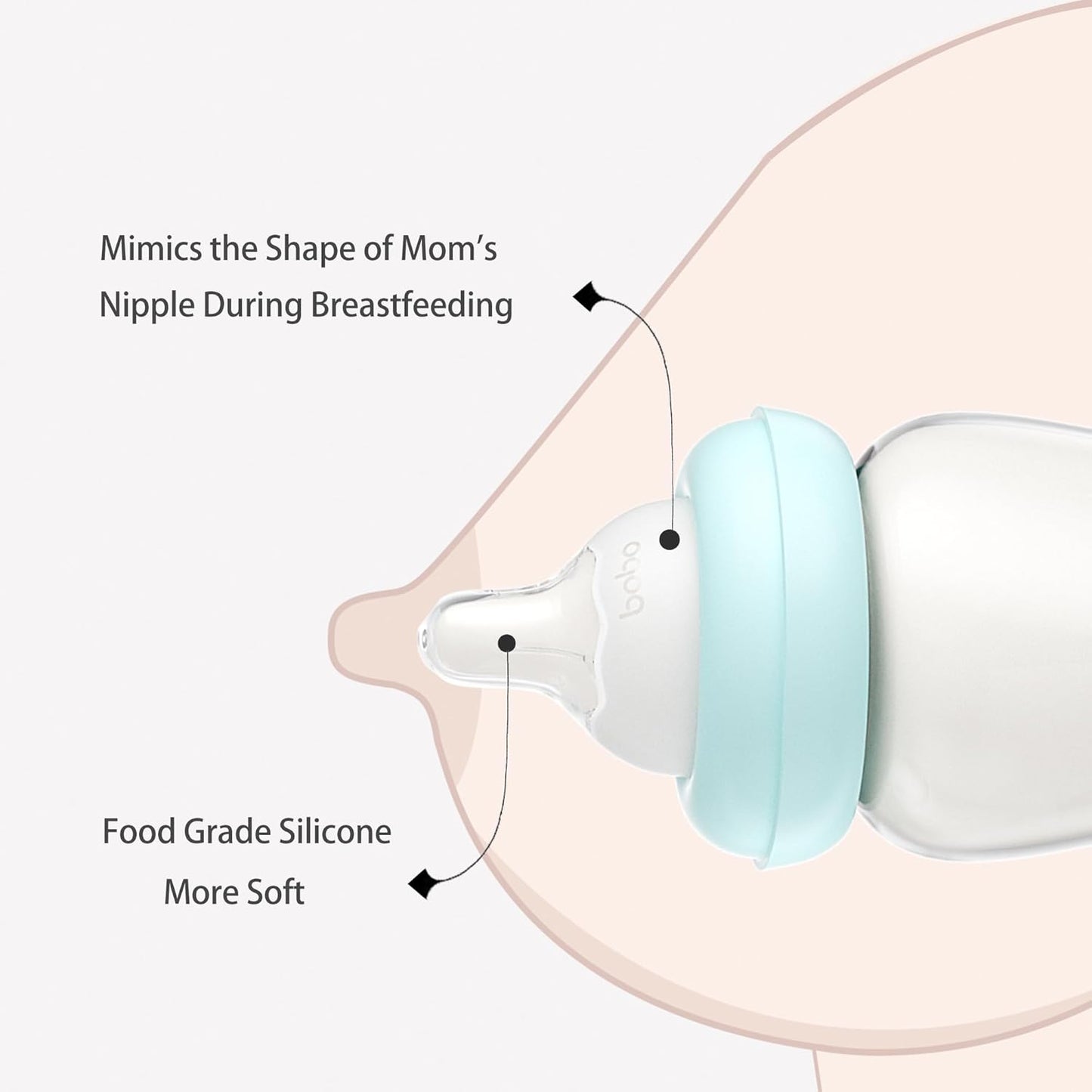 YOHKOH Natural Glass Baby Bottle with Natural Response Nipple, Newborn Anti-Colic Baby Bottles, Wide Neck Mushroom Cap Baby Bottle, Clear (8.8ounce (Pack of 4), Blue2)