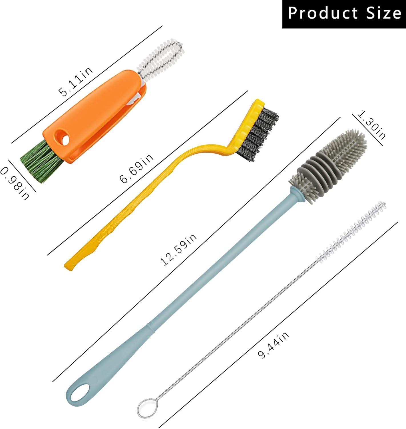 16PCS Versatile Scrubber Brush- Multipurpose Bottle Gap Brush 3 in 1 Cup Lid Cleaning Brush- Long Silicon Water Bottle Cleaner Brush- Gas Burners Stove Top Cleaner Brush- Spoon Straws Cleaning Brush