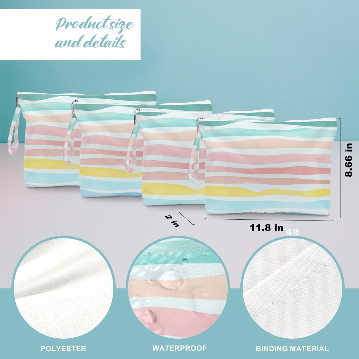 Fokongna 4PCS Waves Rainbow Wet Bag Wet Dry Bag Beach Bags for Swimsuit Toiletry Bags Travel Essentials For Women, Beach Travel Gym for Swimsuit Dirty Diaper Gifts
