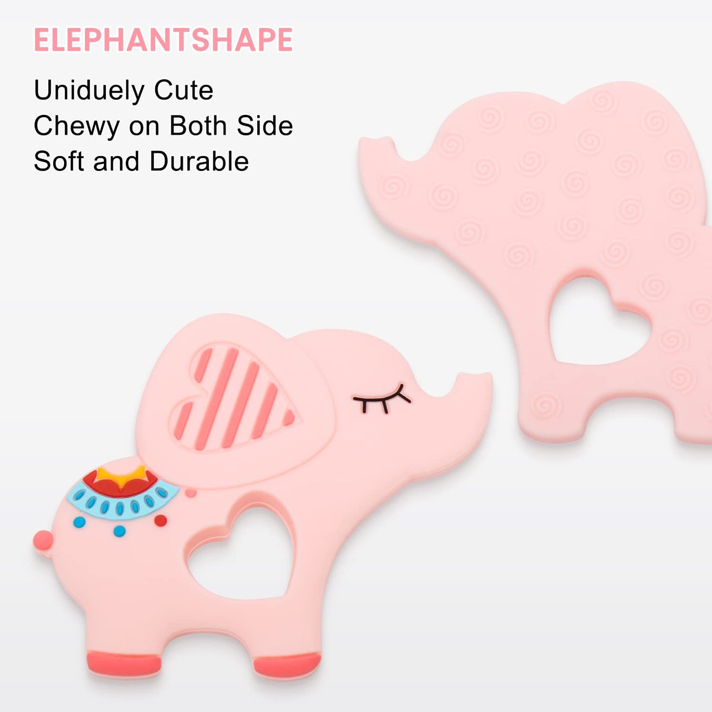 Teething Toys for Babies 0-6 6-12 Months Baby Teethers with Clip Silicone Baby Teether Toys for Boys and Girls Infant Teething Relief for Teething Elephant Shape, Pink