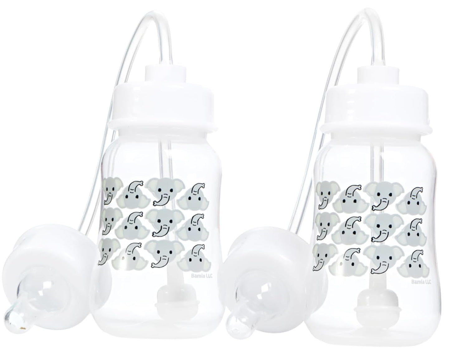 Hands-Free Baby Bottle - Anti-Colic Nursing System 4 oz Baby Bottle with Fast Flow Nipple/Teat 3m+ Infant with Tube Straw Feeding System for Toddler (2 Bottles - Elephant)