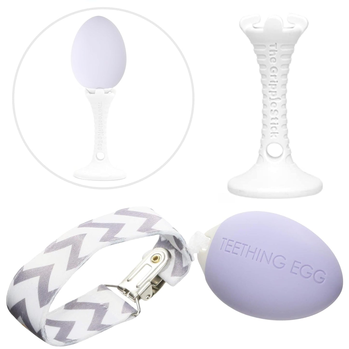 The Teething Egg and Grippie Stick - Baby Development Teething Toys 3, 4, 6, 12 Up to 18 Months Old Boy or Girl, Sensory Toys, A Baby Registry Must Have Teether, Lavender