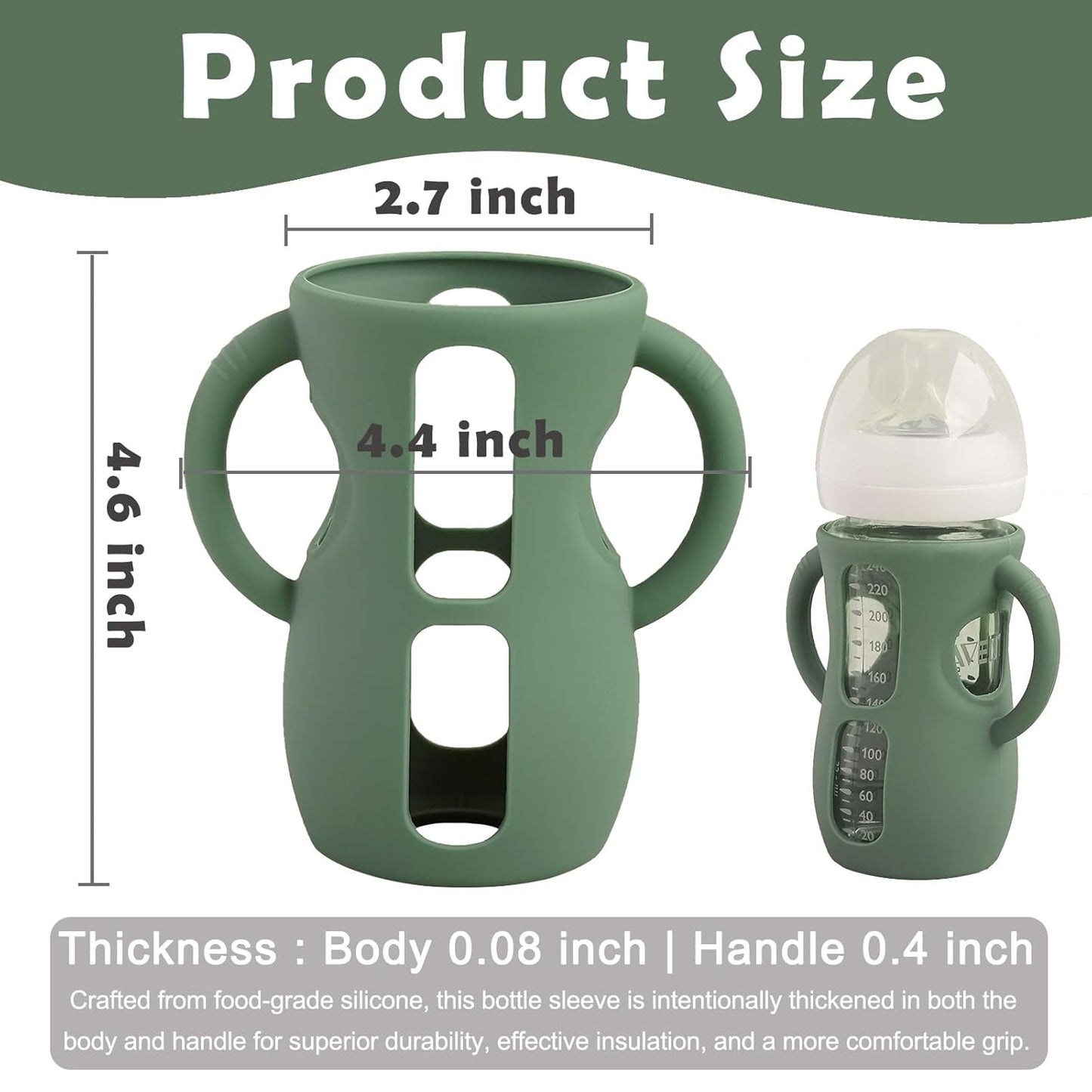 4 Pack Silicone Sleeves for Avent Natural Glass Baby Bottles, Anti Breakage Bottle Holder, Compatible with Philips Avent Glass Natural Baby Bottles (Blue+Gray+Green+White, 8 OZ)