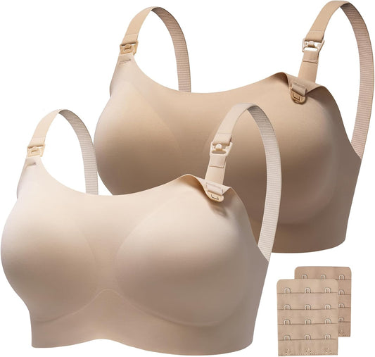 Nursing Bras for Breastfeeding, Leakproof Seamless Comfort Maternity Bras for Pregnancy Sleep with Extra Extender