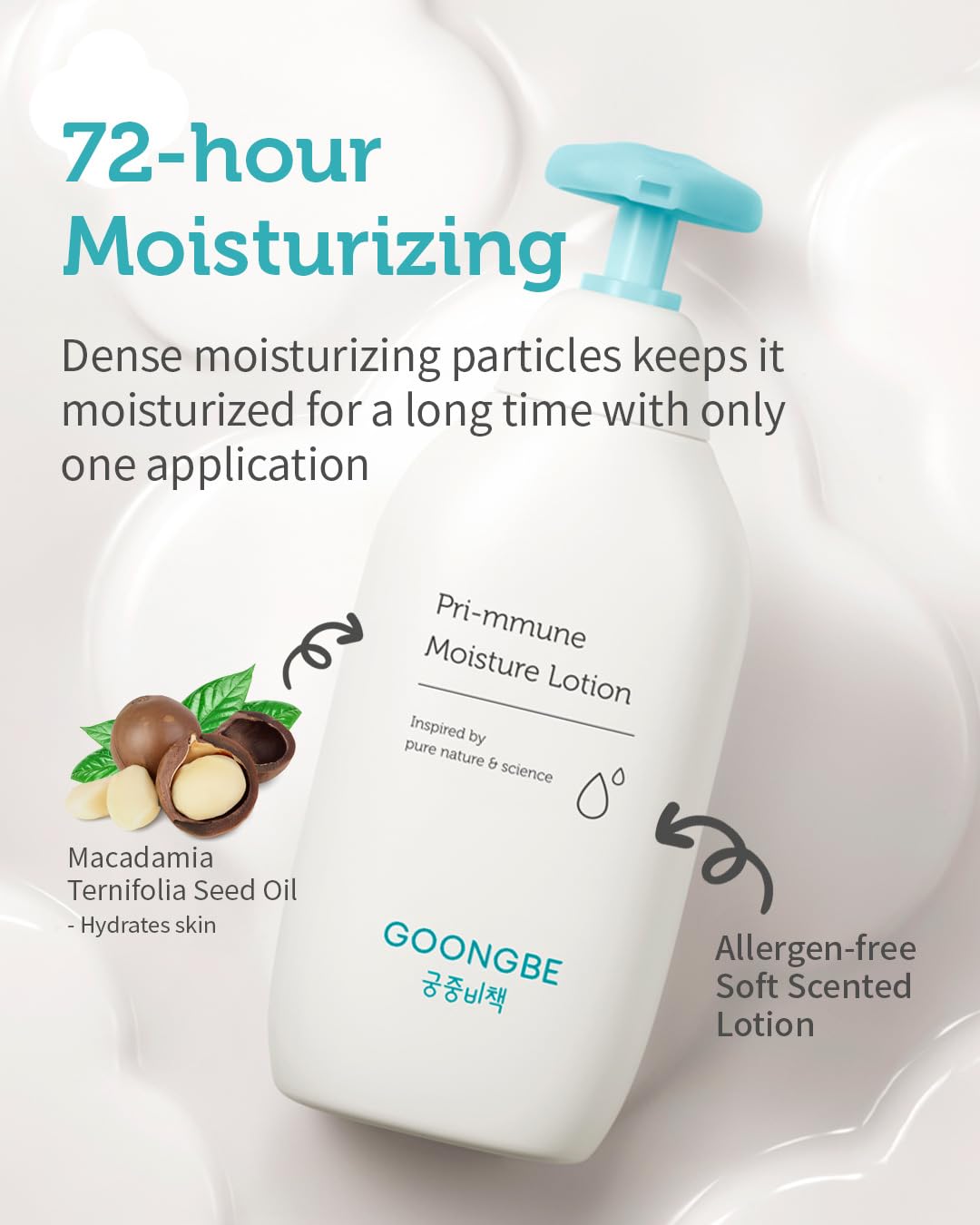 GOONGBE Pri-mmune Moisture Lotion - Korean Baby Body Moisturizer - Hypoallergenic Moisturizing & Calming Daily Skincare for Dry Skin - Fast Absorbing, Non-Greasy Lotion, 11.8 oz. 2 Pack