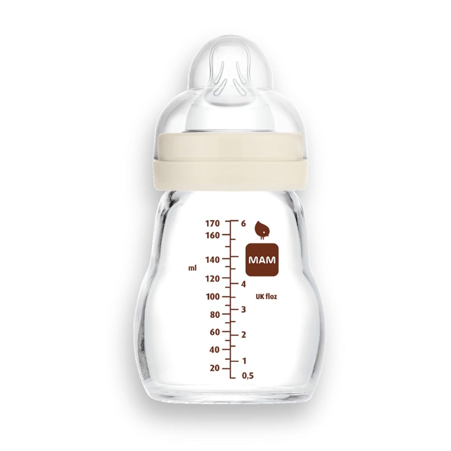 MAM Premium Glass Baby Bottles, Easy Switch Between Breast and Bottle, Feel Good Slow Flow, Newborn Essentials Must Have, 0+ Months, BPA Free, 6oz, Boy, 1 Pack