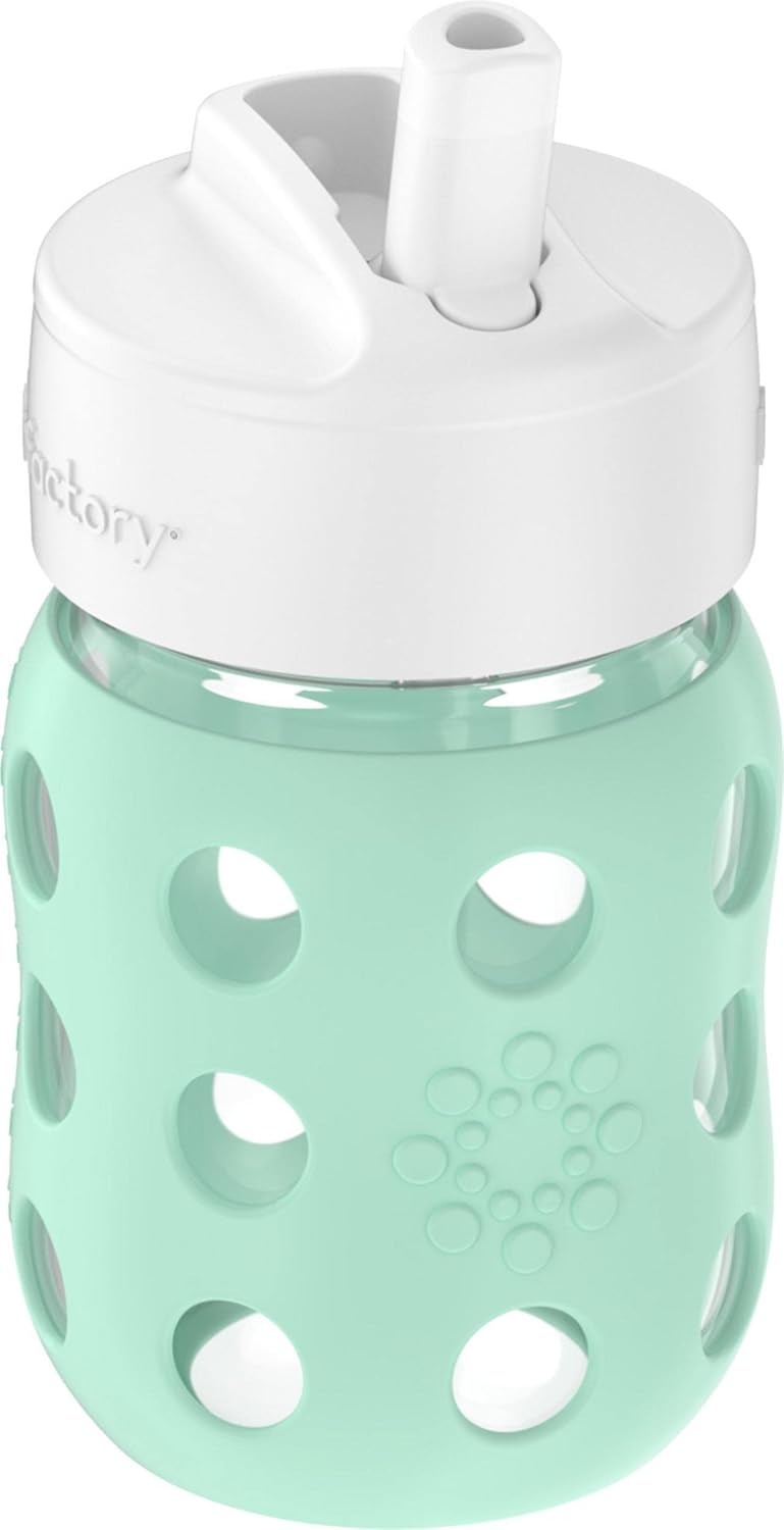 Lifefactory 8-Ounce Wide Neck Glass Baby Bottle with Protective Silicone Sleeve and Pivot Straw Cap, Mint (LG2241WMI4)