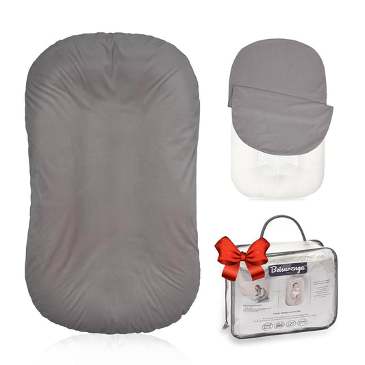 Baby Lounger - Snuggle Cozy Me Infant Lounger for Newborns | Flannel Cover, Breathable Soft, Portable Awake-Time Pad, Essential Baby Gift -Grey