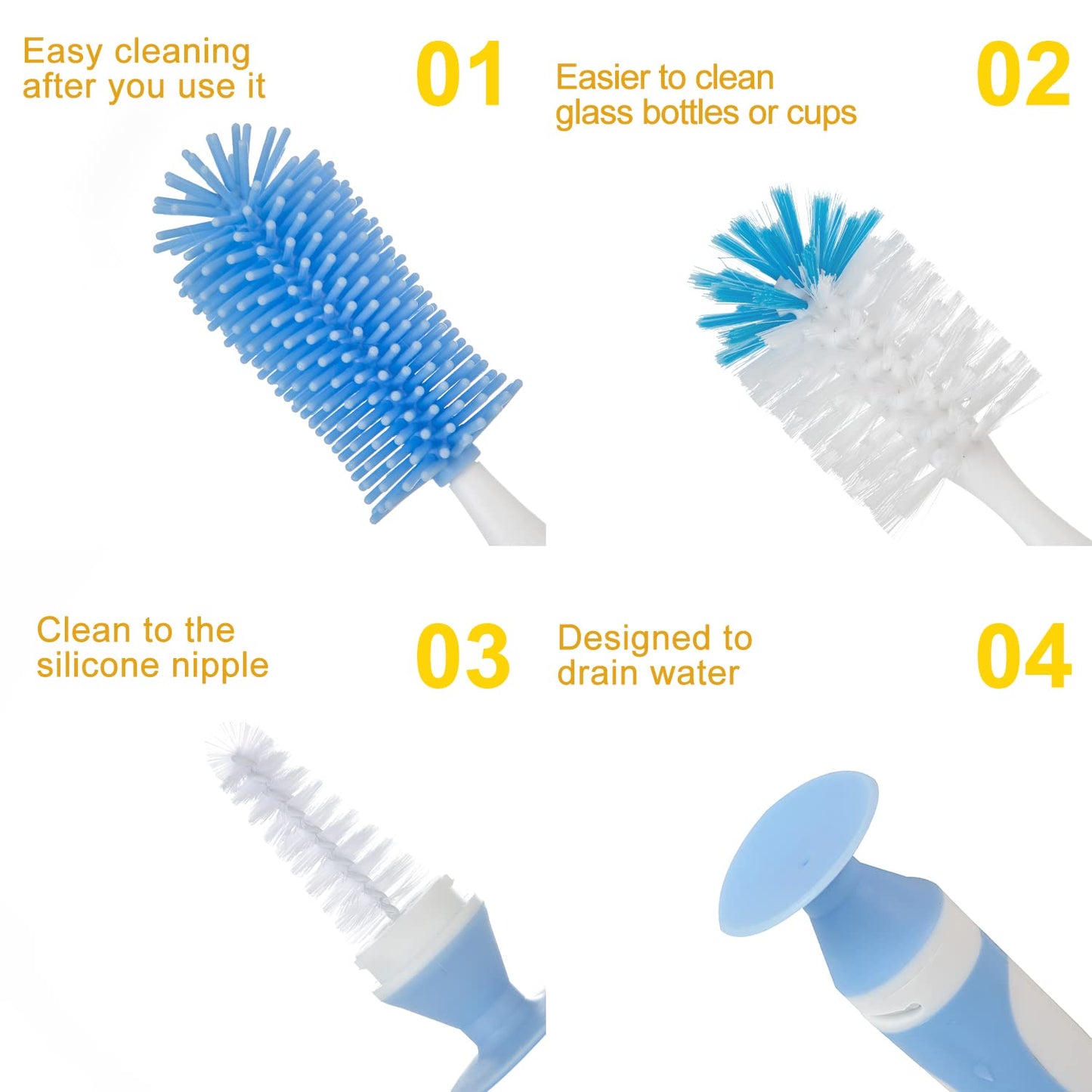 Chemimoso Multifunctional Cleaning Brush, Baby Bottle Brush, Bottle Brush Cleaner, Rotate The Suction Cup to Obtain The Small Bristle Brushes, Set Z, Green, Silicone and Nylon Brush