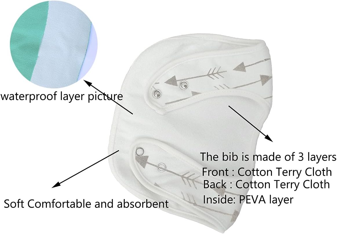 Maiwa Waterproof Terry cloth Baby bibs with Snaps for newborn girl boy, drool and teething for baby