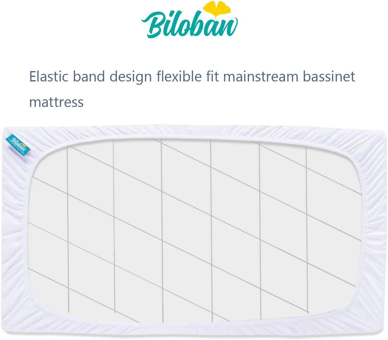 Biloban Bassinet Mattress Pad Cover, 2 Pack, Waterproof Quilted Ultra Soft Viscose Made from Bamboo Terry Surface, Fits Cloud Baby/Yacul Bedside Crib, White, 20"W x 30"L