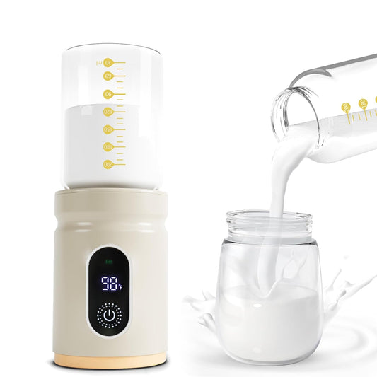 Portable Bottle Warmer,Travel Baby Bottle Heater, Rechargeable Milk Warmer with Glass Bottle for Storing Breastmilk Formula, Quick Heating 4-Level Temperature & Automatic Warm-Keeping