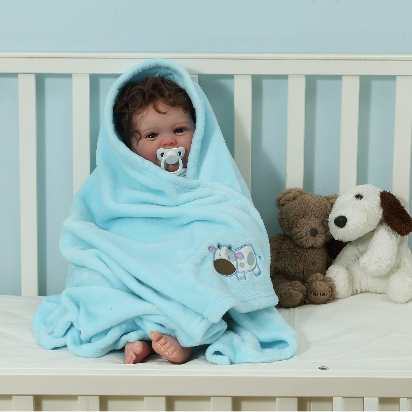 CREVENT 30''X40'' Cozy Fluffy Warm Fleece Infant Baby Blanket for Girls & Boys Toddler Crib Cot Stroller - Blue Cow