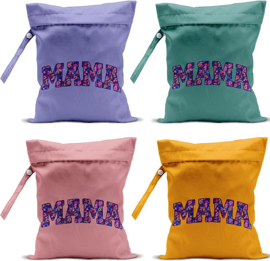 Gifts for New Mom, Mama New Mom Gifts 4 Pack Cute Wet Bag Waterproof Reusable Wet Dry Bag for Swimsuit Clothes Diaper Travel Beach Pool Gym Toiletries Cruises Birthday Camping Postpartum Christmas