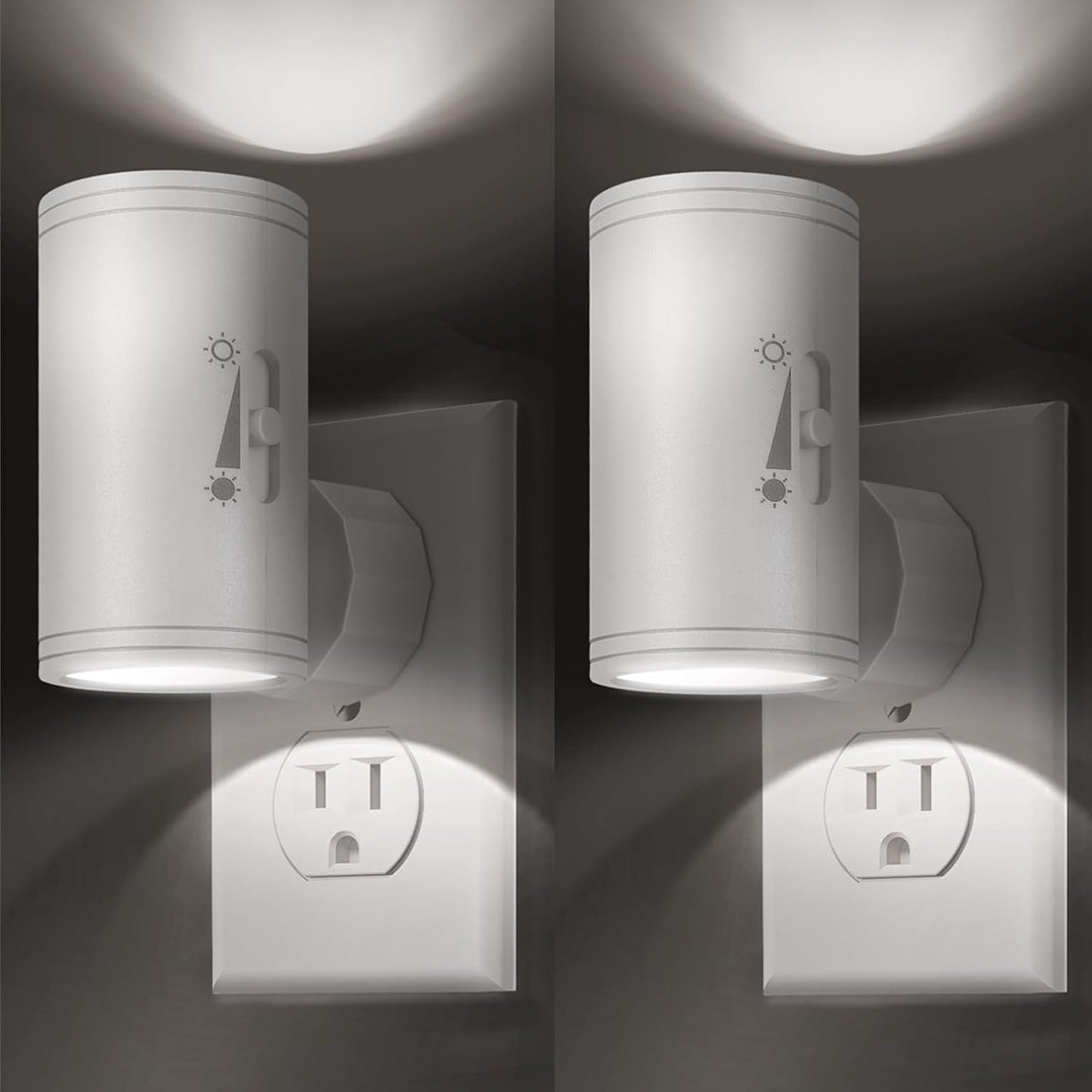 Dimmable LED Night Light Plug into Wall - Adjustable Rotating Lamp with Light Sensor, Auto On/Off from Dusk to Dawn for Bedroom, Hallway, Bathroom 2-Pack