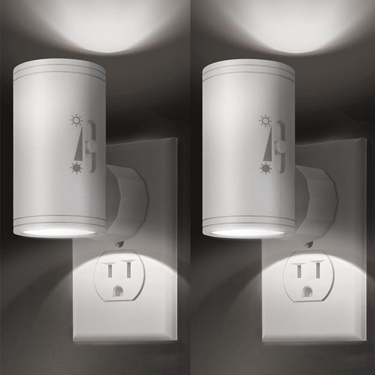 Dimmable LED Night Light Plug into Wall - Adjustable Rotating Lamp with Light Sensor, Auto On/Off from Dusk to Dawn for Bedroom, Hallway, Bathroom 2-Pack