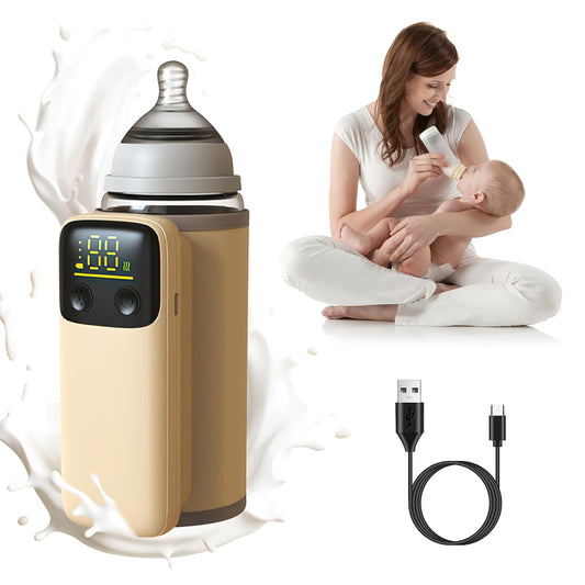 Portable Bottle Warmer for Travel, Rechargeable Bottle Warmer On The Go, Fast Charging & 6 Heating Settings, Leak-Proof, Night Light, Milk Warmer for Breastmilk and Formula