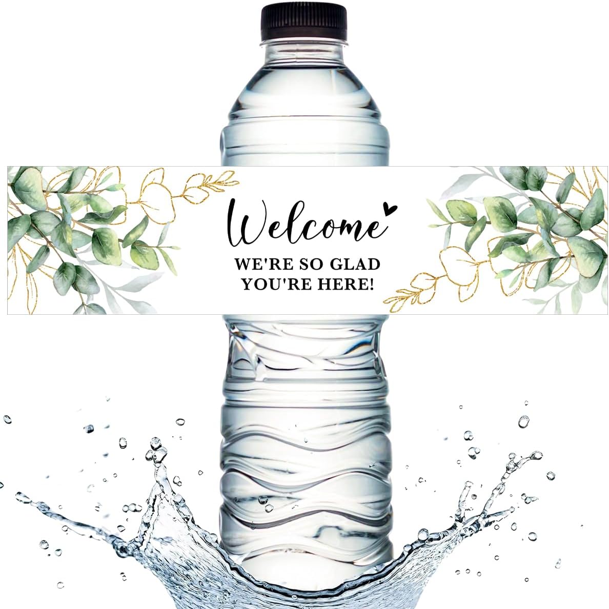 100PCS Wedding Water Bottle Labels Waterproof Greenery Floral Wraps Sticker for Water Bottle Baby Shower Bottle Label for Bridal Shower Party Welcome (Eucalyptus)
